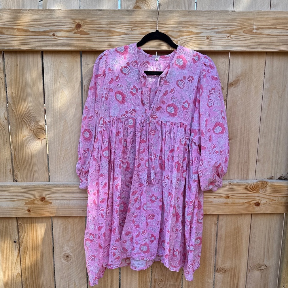 Floral Pink Block Print Mini Dress